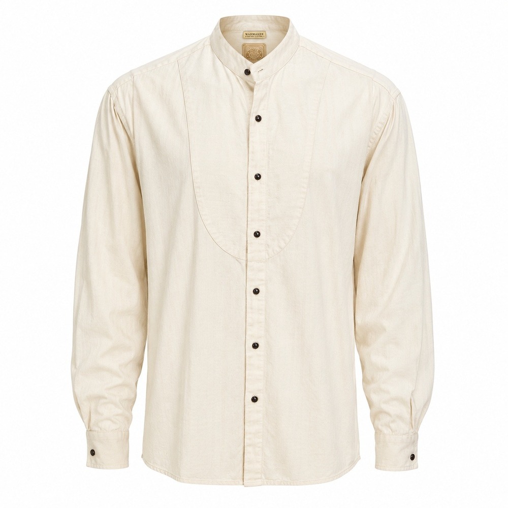 Wahmaker Frontier Clothing Mens XXL Bib Front Shirt Cream Cotton Band Collar